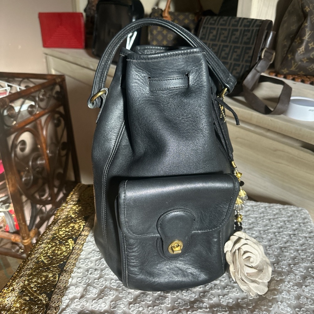 Elegant Black Leather COACH Backpack (Sold)